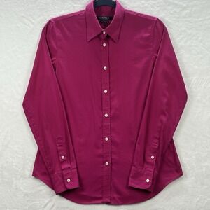LRL Lauren Ralph Lauren Non-Iron Button Down Pink Fuchsia Shirt Womens Small